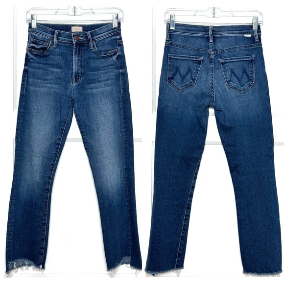 MOTHER High Rise Stretch Denim Ankle Crop Step Fray Hem Bootcut Leg Jeans 25 - Picture 8 of 12
